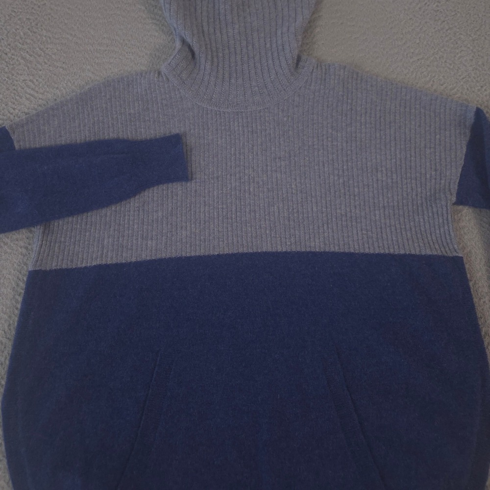 Max Studio Sweater Womens M Blue Grey Colorblock 100% Cashmere Kangaroo Pocket